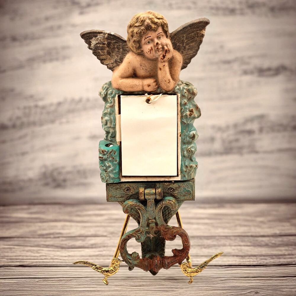 Cast Iron Cherub Wall Memo Holder With Striker